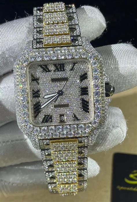 fake iced out watch|moissanite bust down watch.